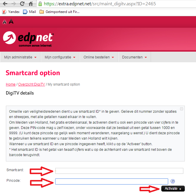 Hoe kan ik mijn edpnet digitv smartcard activeren