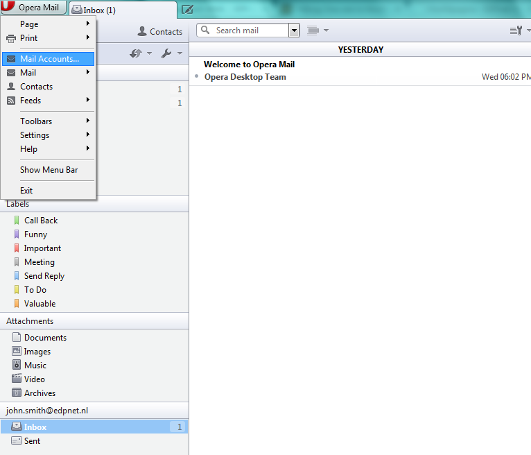 Hoe stel ik Opera Mail in voor mijn edpnet e-mailadres