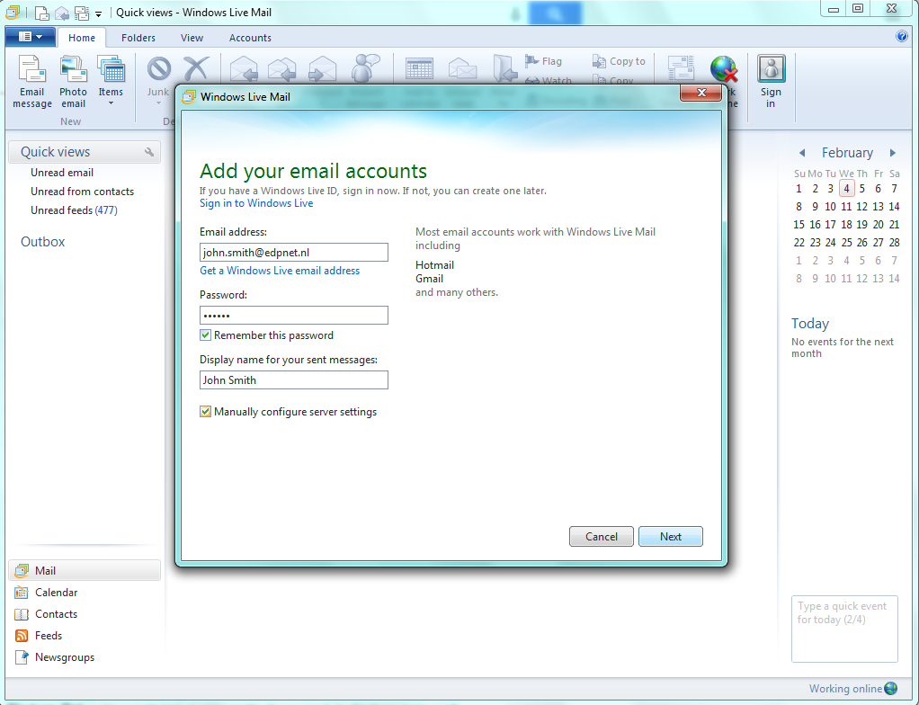 Hoe stel ik Windows Live Mail in voor mijn edpnet e-mailadres