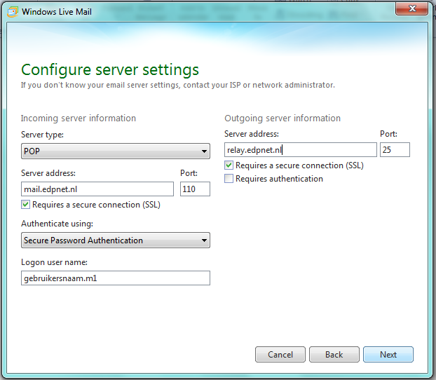 Hoe stel ik Windows Live Mail in voor mijn edpnet e-mailadres