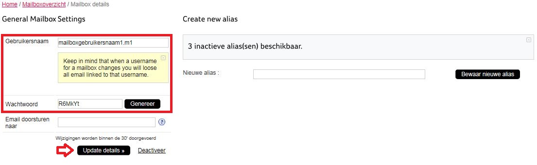 Hoe kan ik mijn mailbox logins wijzigen