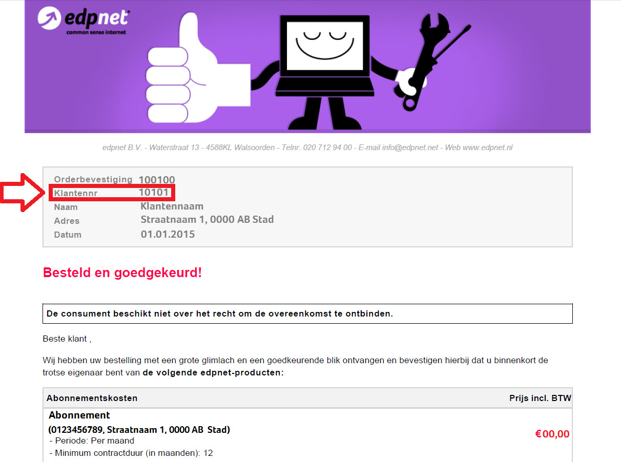 Waar vind ik mijn klantennummer van edpnet